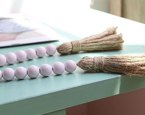 Vista 5 de Meplait Guirnalda de cuentas de madera de 39 pulgadas con borlas, cuentas de oración versátiles, estilo bohemio y chic para colgar en la pared, Rosa