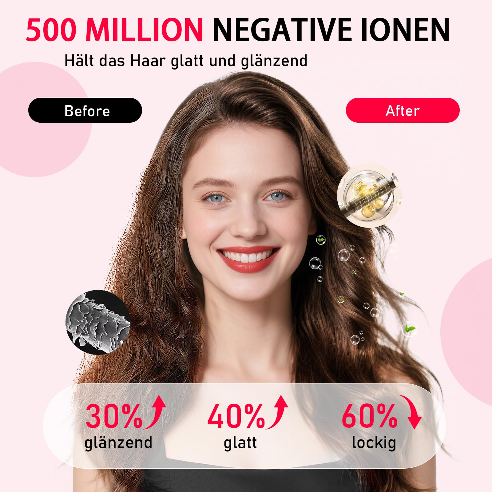 Air lokówka i prostownica 2 w 1, 360° z zimnym powietrzem do włosów, szybkie loki, jonizacja curlingu, prostownica do włosów w domu i w podróży, modny róż