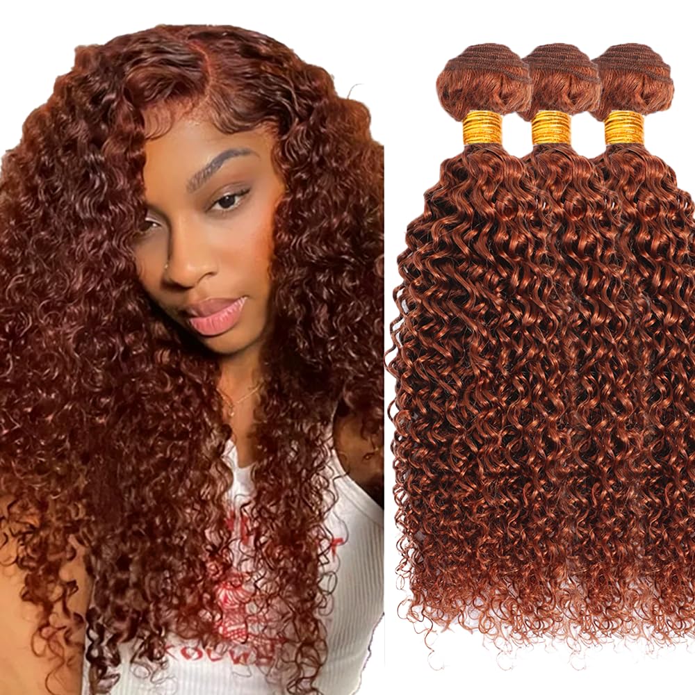 Reddish Brown Kinky Curly Bundles Human Hair Color #33 Bundles 22 24 26 Inch 8A Peruvian Virgin Human Hair 3 Bundles Copper Red Human Hair Bundles Brown Bundles 300g