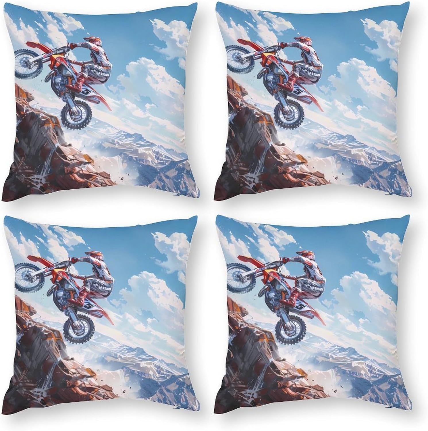 Dirt Bike Motorcycle Printed Throw Pillow Case 4 Pcs Soft Pillowcases Pillows Covers Sofa Bed Decor 12/14/16/17/18/20/22/24/32 Inches
