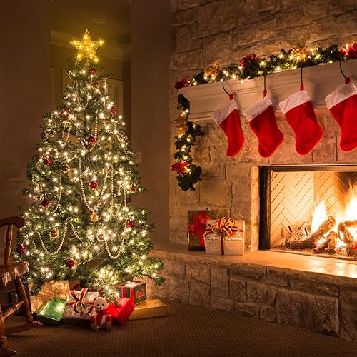 Vista 3 de 11.8 Inch LED Star Tree Topper - Gold Metal Ornament with 20 Lights for Christmas Tree Decoration New Year Holiday Decor Dorado