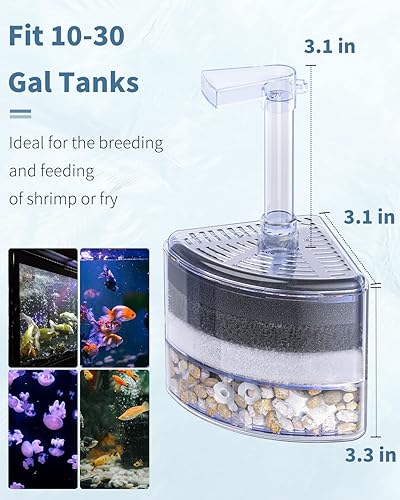 Miniatura 4 de Pawfly Filtro de esponja de esquina para acuario, filtro silencioso de espuma biológica de peces pequeños con piedras naturales, gravas y anillos de