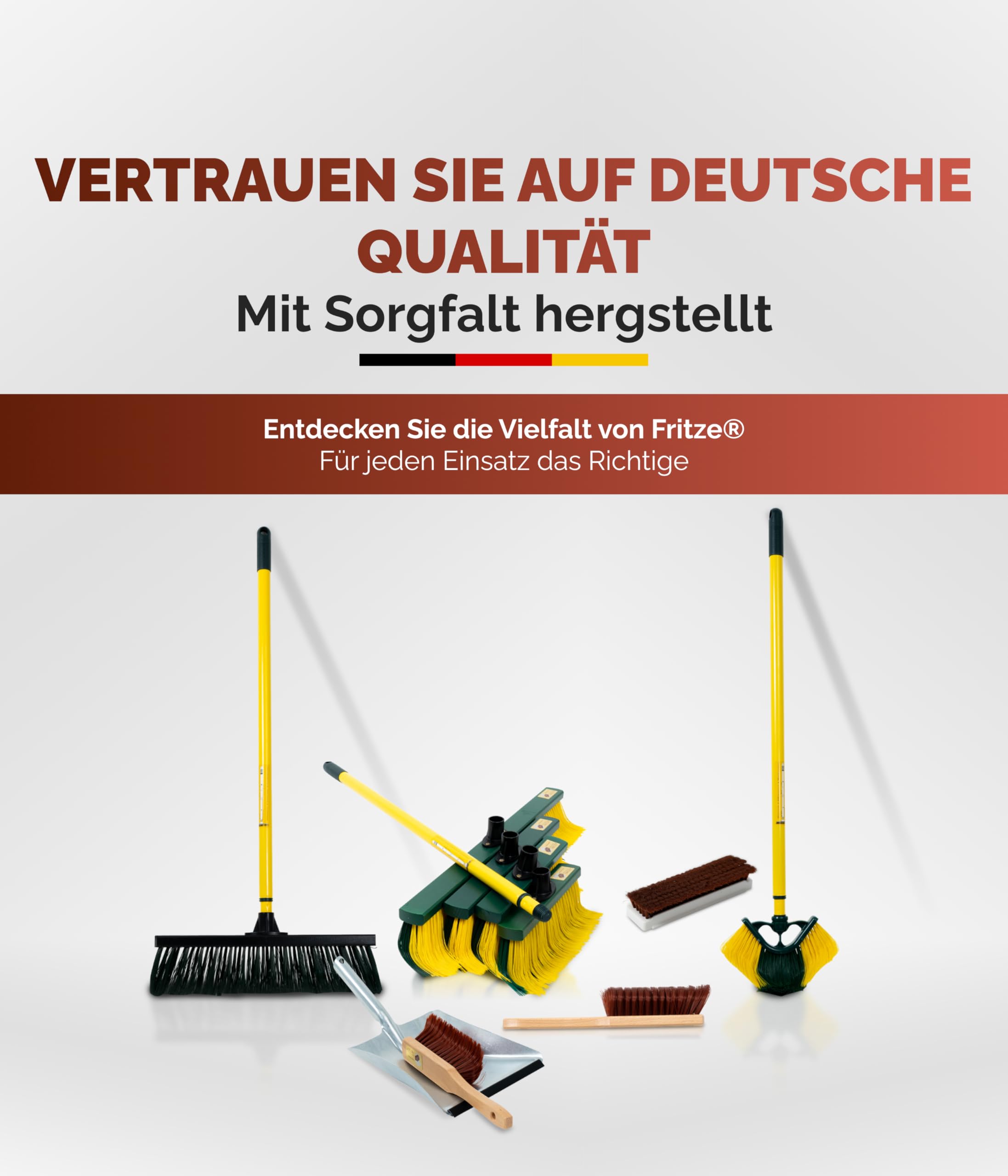Fritze® Krallenbesen Hof & Garten 45 cm Kehrbreite mit Stiel – Abgewinkelte Borsten für Laub, Nadeln, Sand & unebene Böden – Ideal für Pflastersteine & Gartenwege – Premiumbesen – Made in Germany