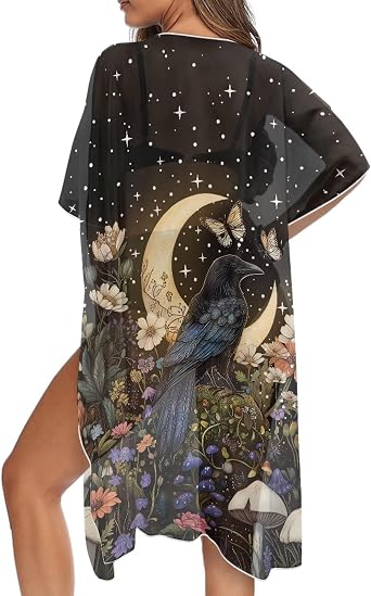 Kimono Bathing Suit Cover Up for Women Long Hawaiian Swinsuit Coverup Summer Flowy Open Front Cover Ups