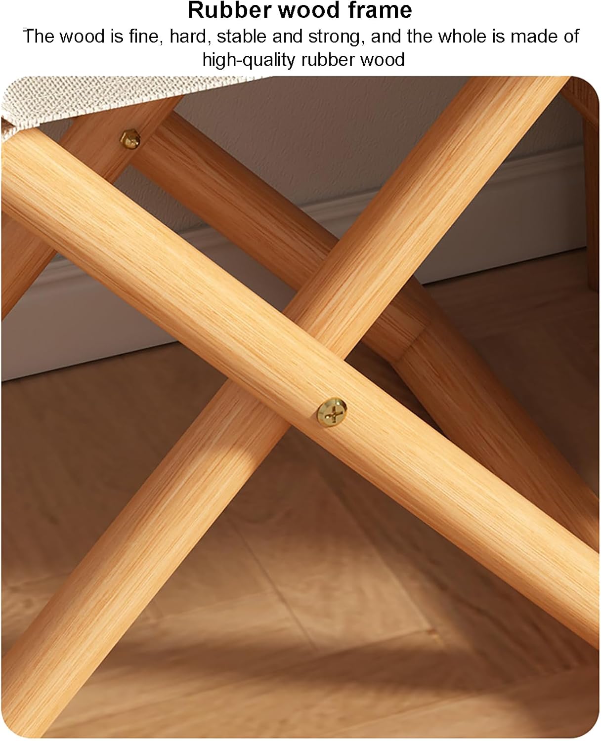Foldable Wooden Stool with Cotton Linen Seat - X-Frame Design for Stability & Portability - Ideal for Indoor/Outdoor Use, Hiking, Picnics, BBQ
