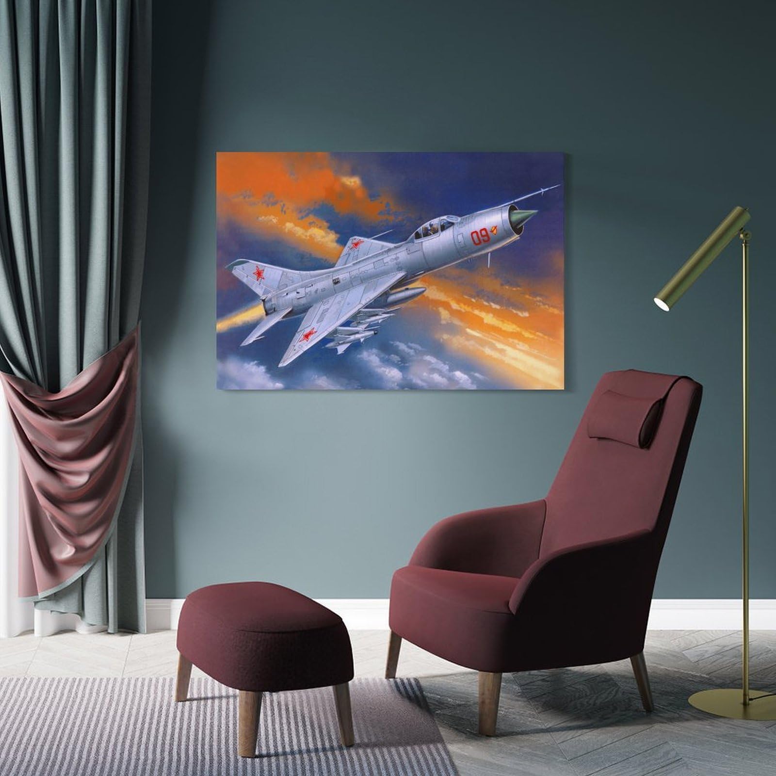 Junmoney Frame-Style-22 Mig-21 Jet Fighter Wall Picture Print, 24X36inch(60X90cm), For New Homes, Bedrooms Or Workspaces, Thoughtful Wall Decor For Art Lovers