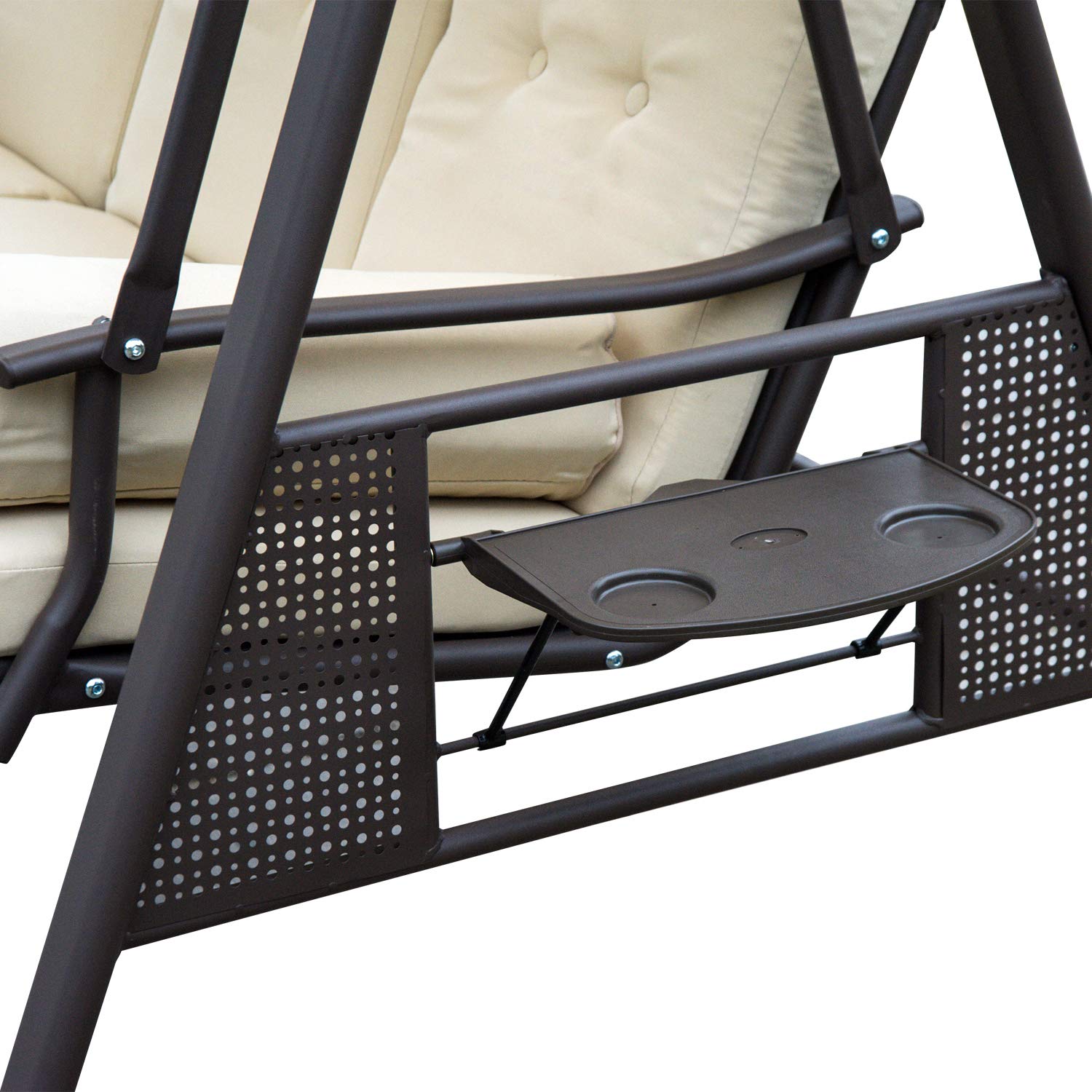 Outsunny Dondolo da Giardino 3 Posti in Metallo con Tetto Inclinabile e Cuscini Imbottiti 280x120x172cm, Beige