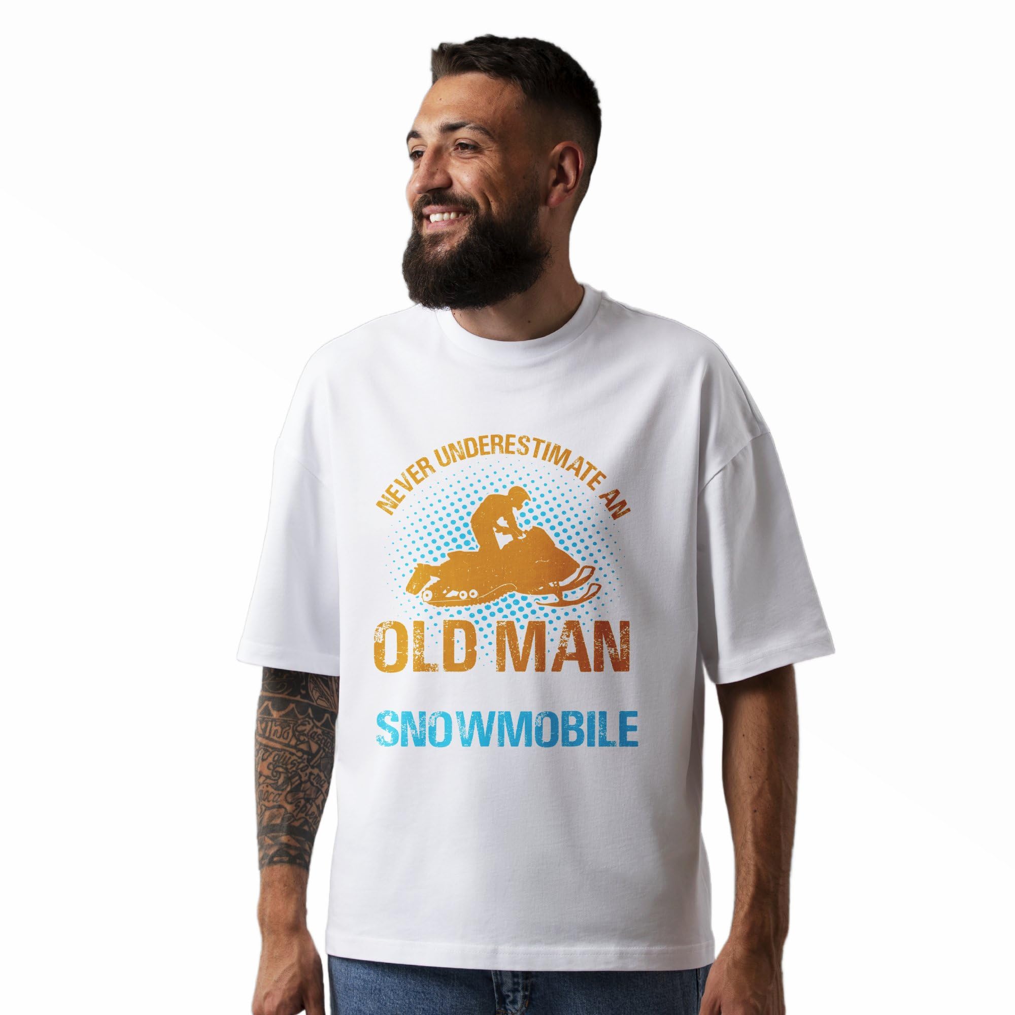 Seek Buy LoveUnisex Oversized T-Shirt, Old Man Snowmobile Graphic Tee, Vintage Style Casual Shirt, Gift for Snowmobilers