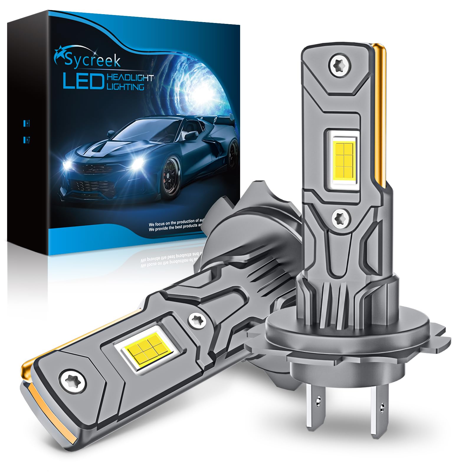 Sycreek Ampoules LED H7 26000LM 6000K Sans Ventilateur, H7 LED Phares Voiture 1:1 Plug & Play, Canbus 98% Sans Erreur, Dissipation Thermique Silencieuse, Remplacement Halogène