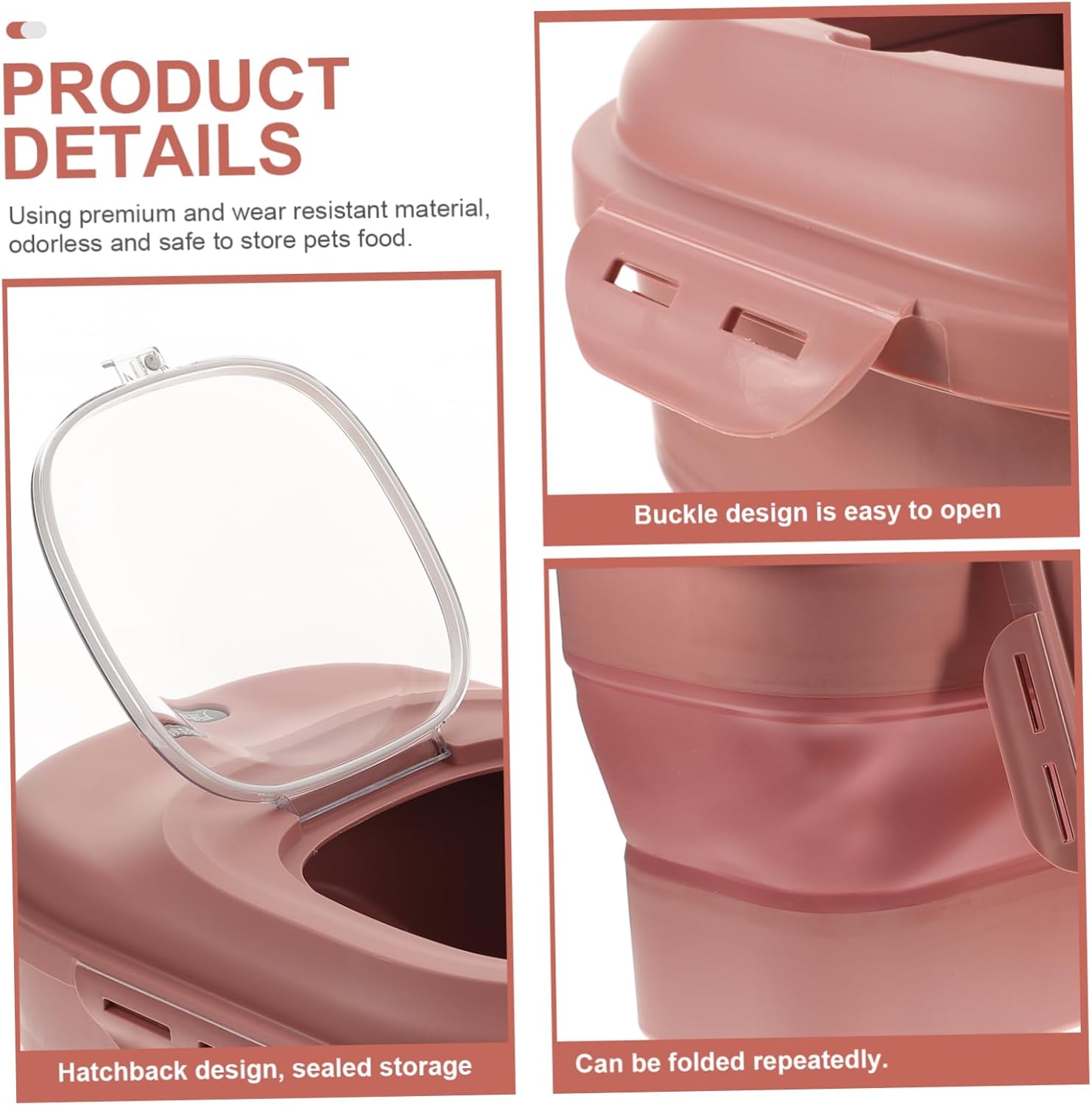 VICASKY Pet Food Container Buckle Lid Large Capacity Moisture Folding Dog Food Storage Bin for Cat Snacks and Household Use