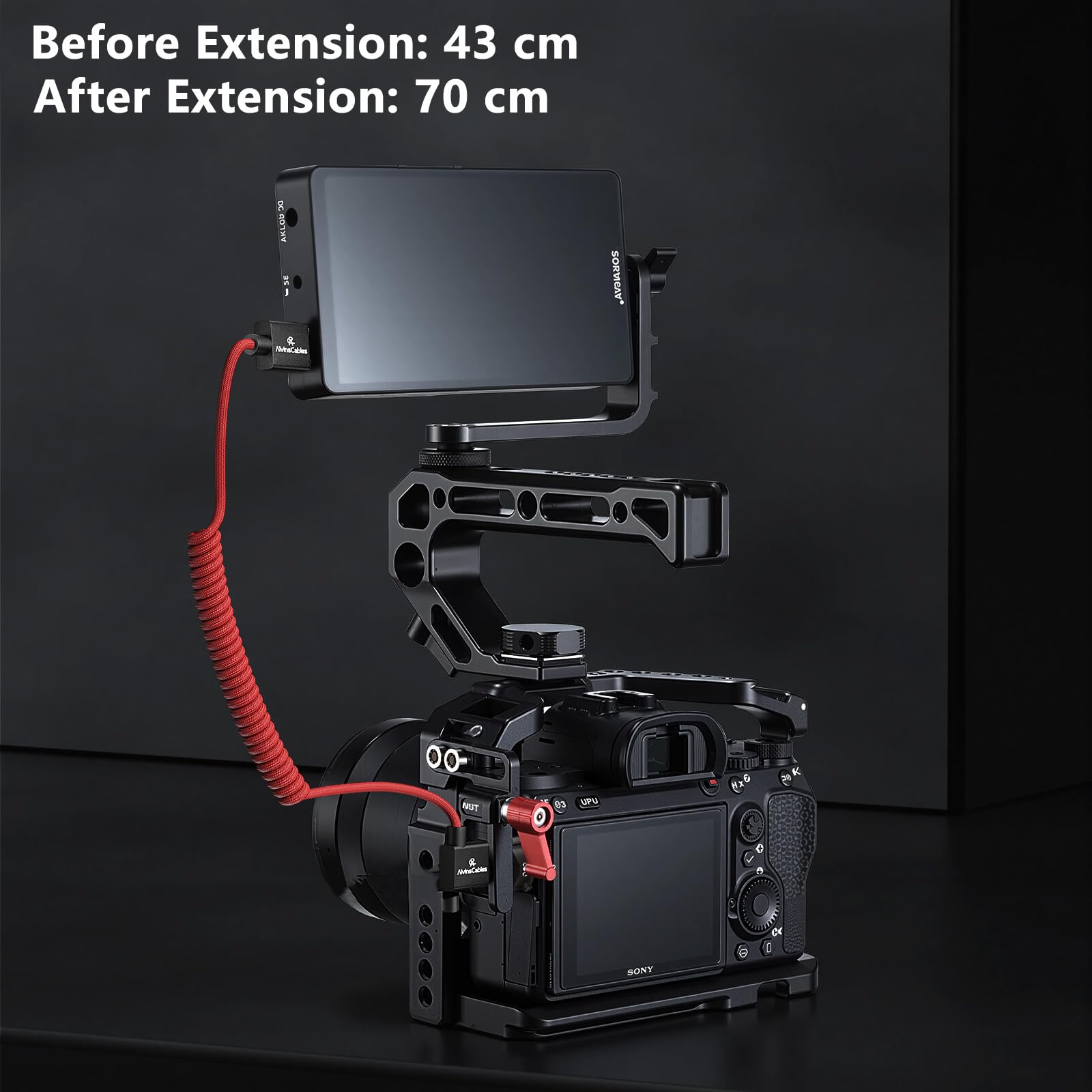 Alvin's Cables Cavo HDMI 2.1 8K per monitor Atomos Ninja V, per Sony FS5 FS7, BMPCC, per fotocamera Canon C300 C500, 8K@60Hz 4K@120Hz 48Gbps Cavo a spirale intrecciato ad alta velocità Rosso