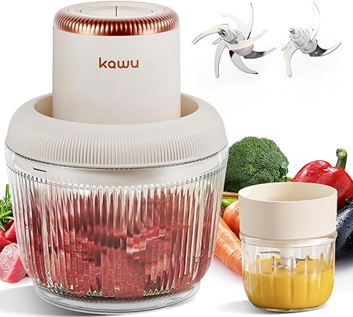 Miniatura 10 de Kawu Procesador eléctrico de alimentos, picadora de carne pequeña inalámbrica para cocina, picadora de verduras portátil con cuenco de vidrio,