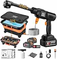 高圧洗浄機 コードレス充電20000mAh　6-in-1ノズル＆ブロワー Amazon | 高圧洗浄機 コードレス【22L折り畳みバケツ・20000mAh