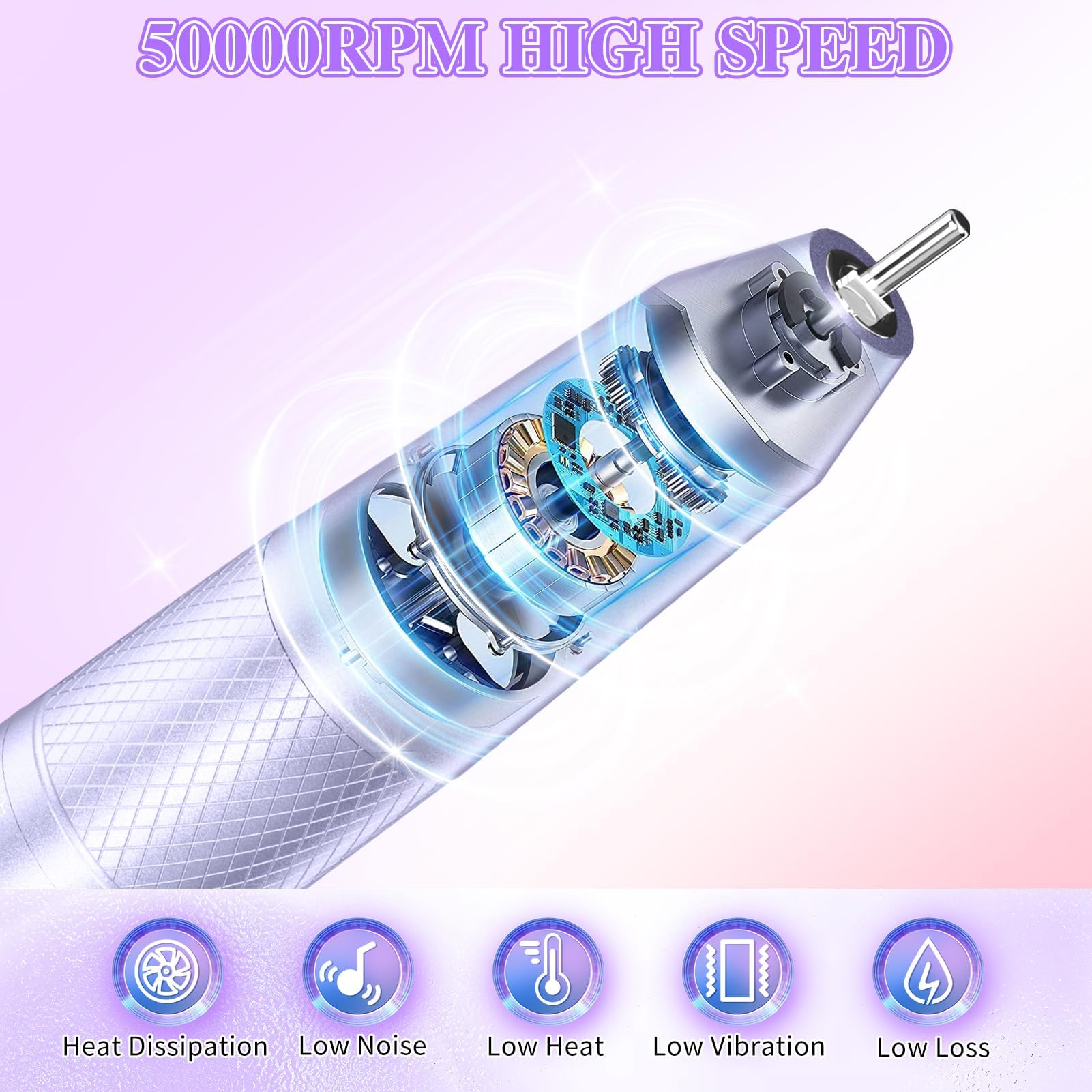 Trapano elettrico per unghie professionale 50000 giri/min, rimozione rapida trapano elettrico per unghie, 6000 mAh ricaricabile portatile per unghie in gel acrilico, lucidatura manicure per