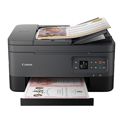 Canon PIXMA TR7020a All-in-One Wireless Color Inkjet Printer, with Duplex Printing, Mobile Printing, and Auto Document Feeder, Black, Works with Alexa