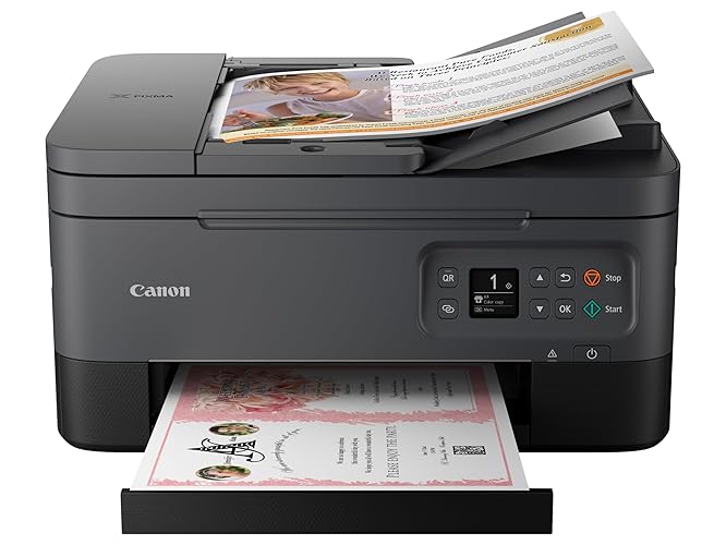 Impresora de inyección de tinta a color inalámbrica multifunción Canon PIXMA TR7020a, con impresión dúplex, impresión móvil y alimentador automático de documentos, negra, funciona con Alexa