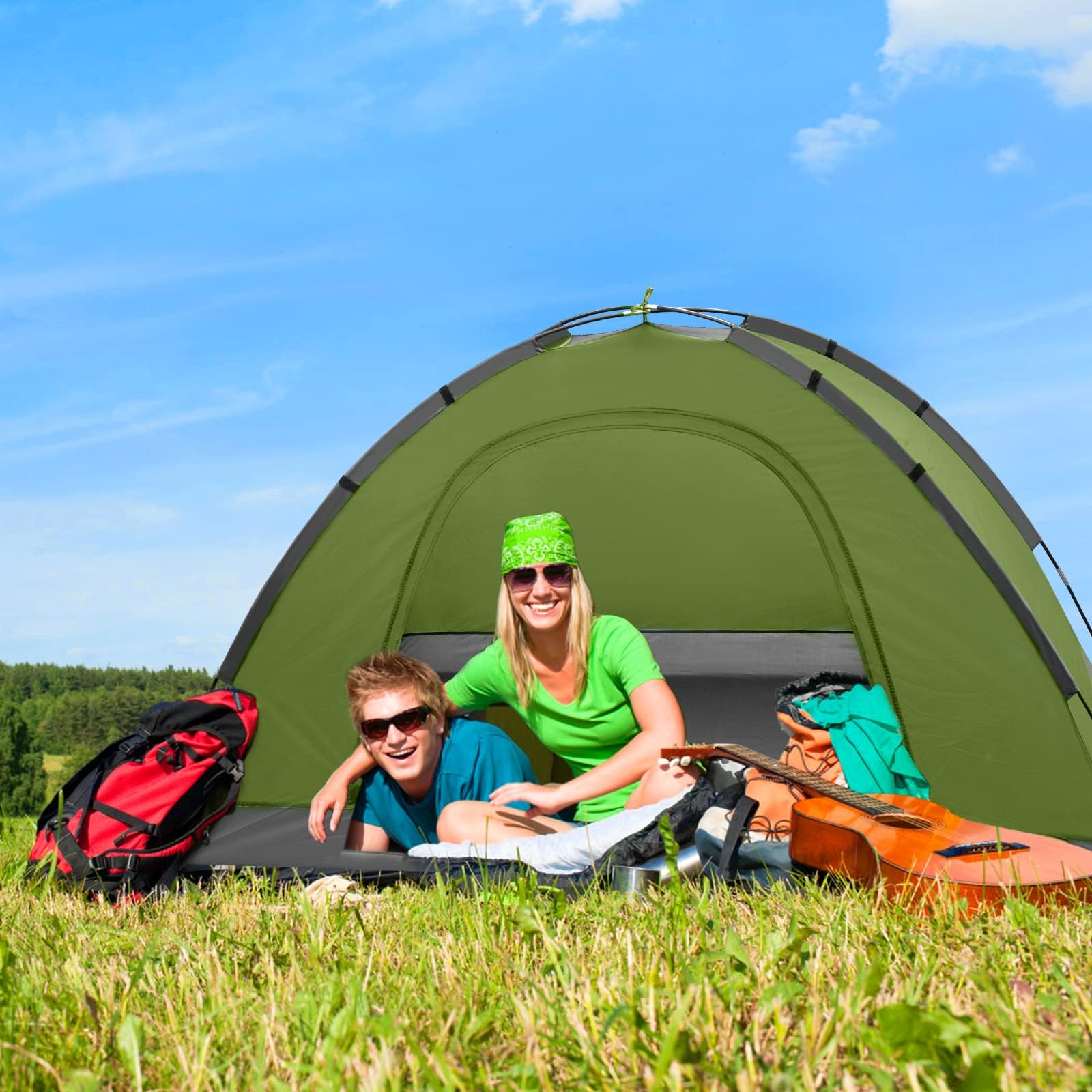 Tenda Campeggio 1 Posti - Tenda da Campeggio a Cupola Leggera Tenda da Zaino in Spalla con Schermo Anti Zanzare Trasparente 3000 mm Impermeabile, Borsa per il Trasporto, ombra parasole