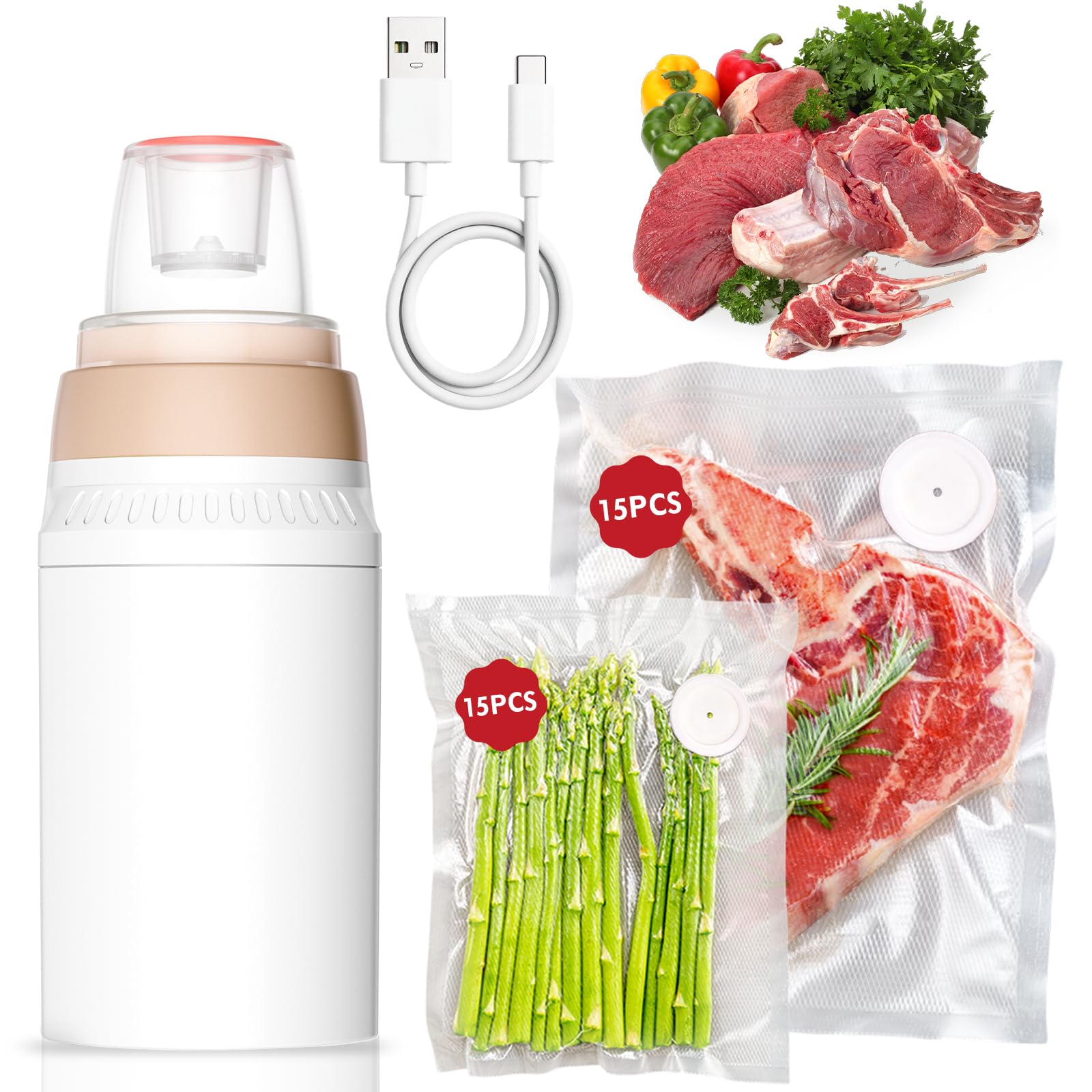Vacuum Sealer, Portable Vacuum Sealer Machine for Food Storage, Powerful Handheld Saver Compact Vacuum Sealer Machine with 30 Reusable Vacuum Seal Bags, Sealing Press Clip