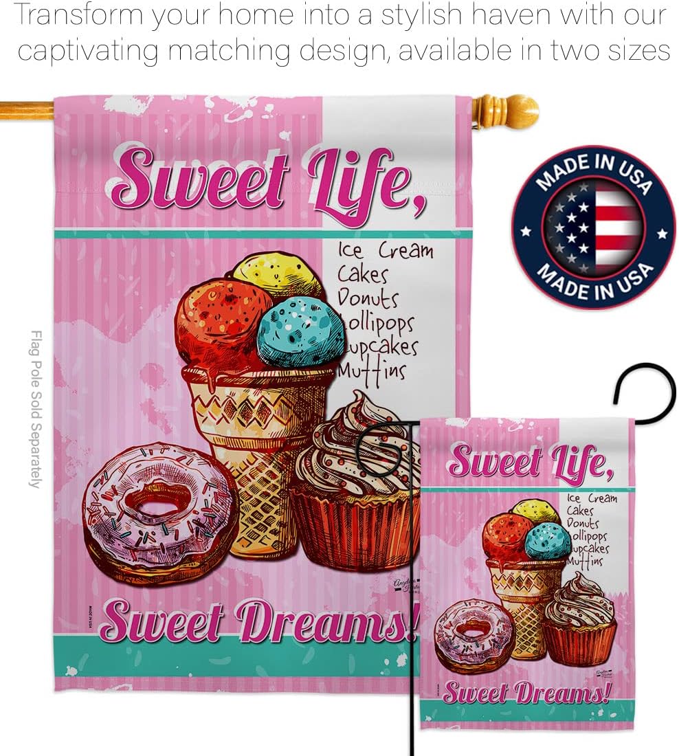 Sweet Life Garden Flag Food Pie Candy Donut Popsicle Dessert Ice Cream Cake House Decoration Banner Small Yard Gift Double-Sided, Made in USA