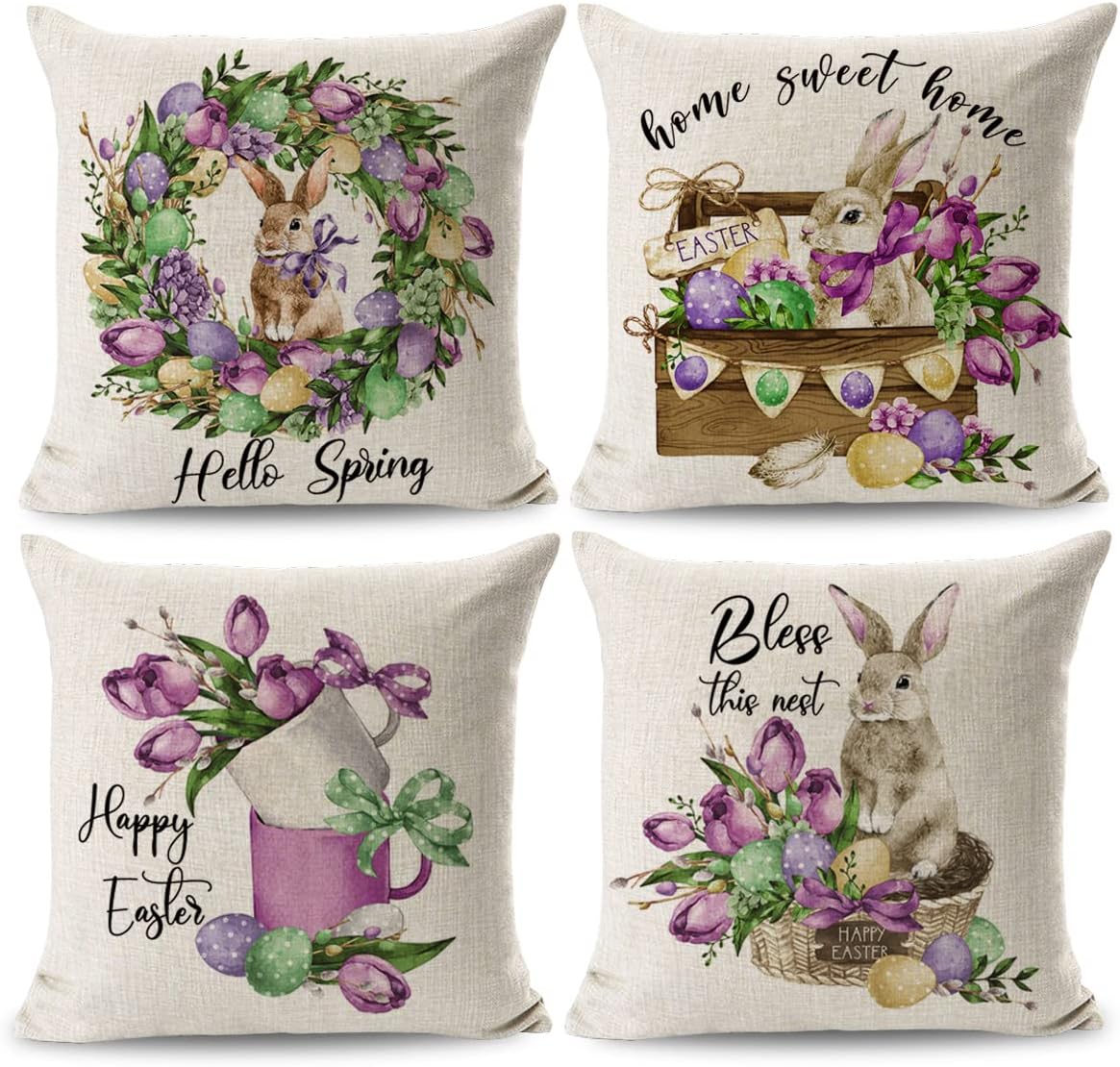 DFXSZ Easter Pillow Covers 18x18 inch Set of 4 Vintage