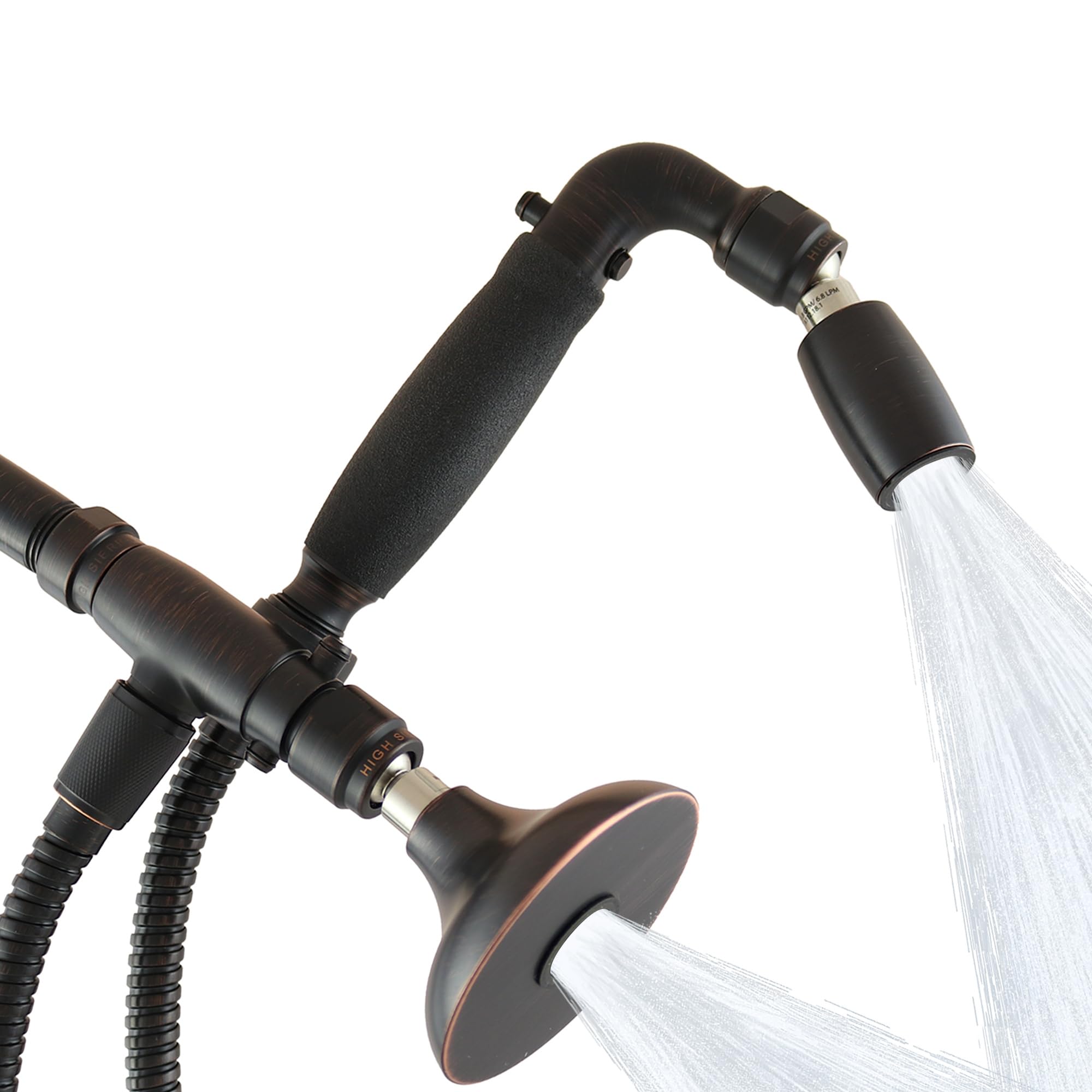 High Sierra® - Solid Metal 4-Way Combo HALF DOME® Fixed and Hanheld Shower Heads with Slipped Free Rubber Grip. Run Separately or Both at Full Flow - 1.8 GPM per Shower Head - Oil Rubbed Bronze Finish