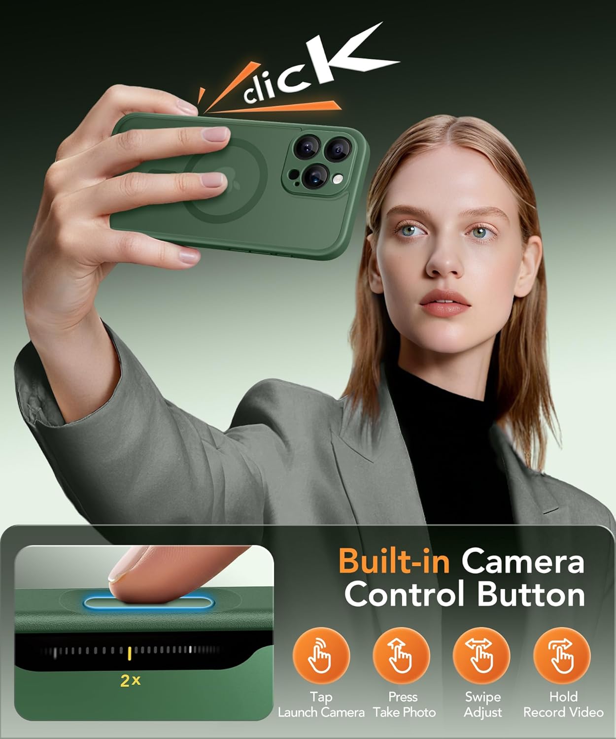 GolbinBox Magnetic for iPhone 16 Pro Case with Camera Control Button,Compatible with MagSafe,[Full Camera Protection][Privacy Screen Protector] Matte Translucent Phone Cover for iPhone 16 Pro(Green) - Image 5