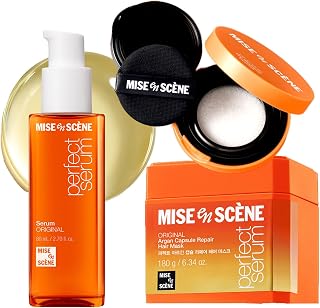 Mise En Scene Perfect Serum Original & Argan Hair Masks & Dry Shampoo | Heat Protectant Hair Oil for Frizzy & Dry | Argan Oil | Visibly Smooths & Softens | Add Shine All Hair Types | Damage Repair