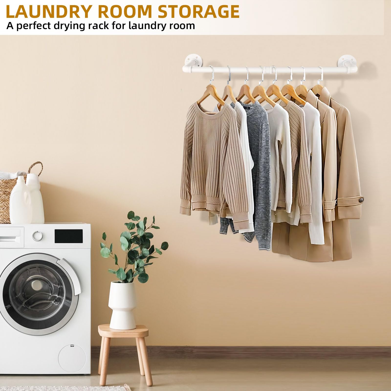 Yawinhe Industrial Pipe Clothes Rack, 80cm Wall Mounted Clothes Rail - Image 4