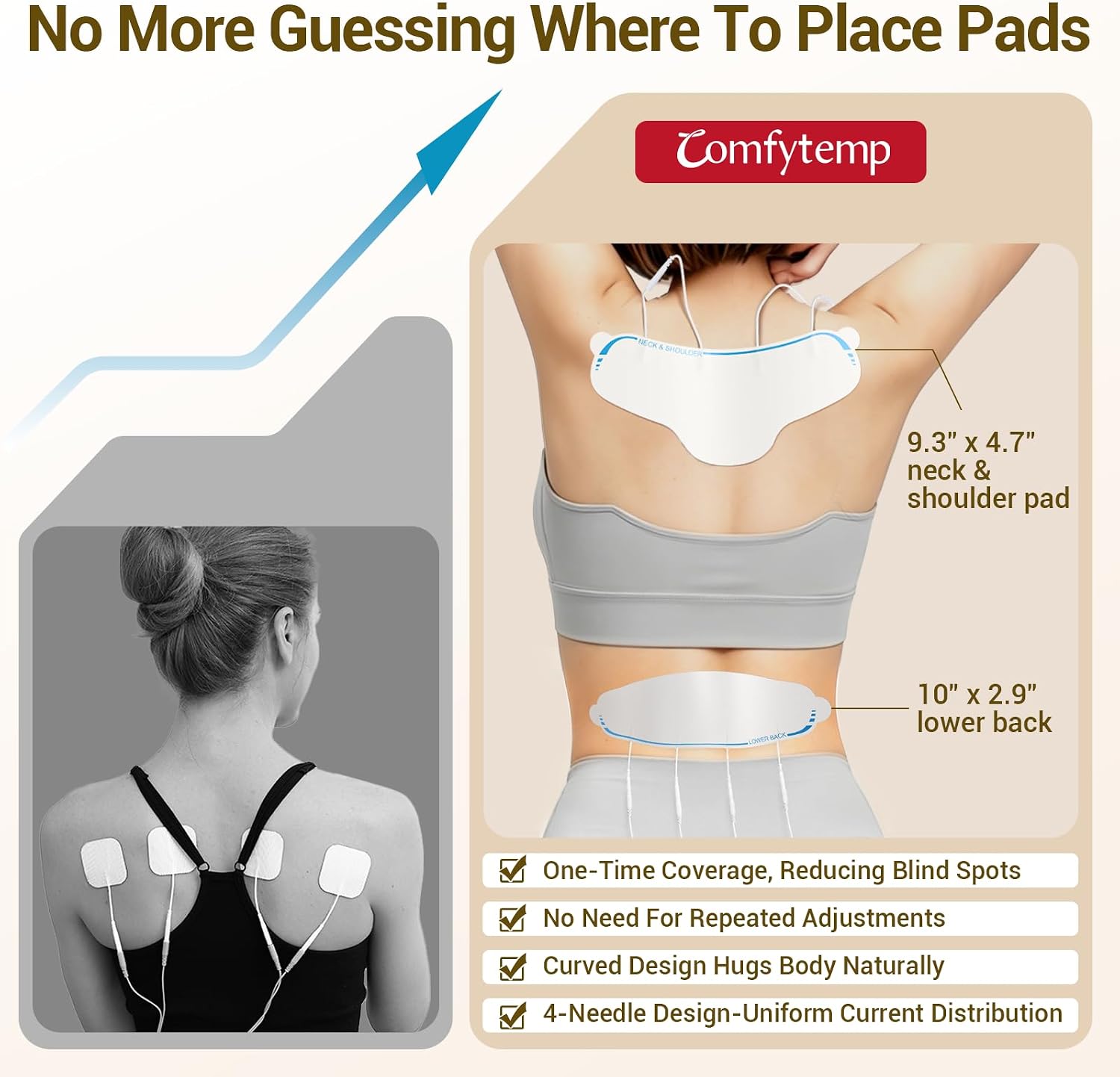 Comfytemp TENS Unit with Specialized Pads for Lower Back & Neck Shoulder Pain Relief, Easy-to-Use TENS Unit Muscle Stimulator with Large Display, Portable Dual Channel TENS Machine with Carrying Case thumbnail