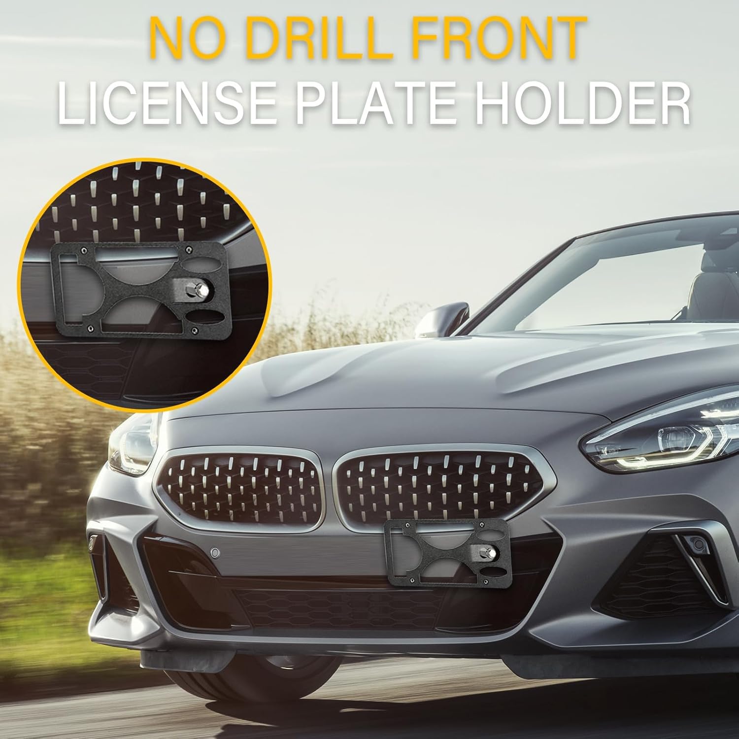 No Drill License Plate Holder Compatible with BMW X7 2019-2026 Front Tow Hook License Plate Mount Bumper Bracket Car Tag Frame Adapter Accessories