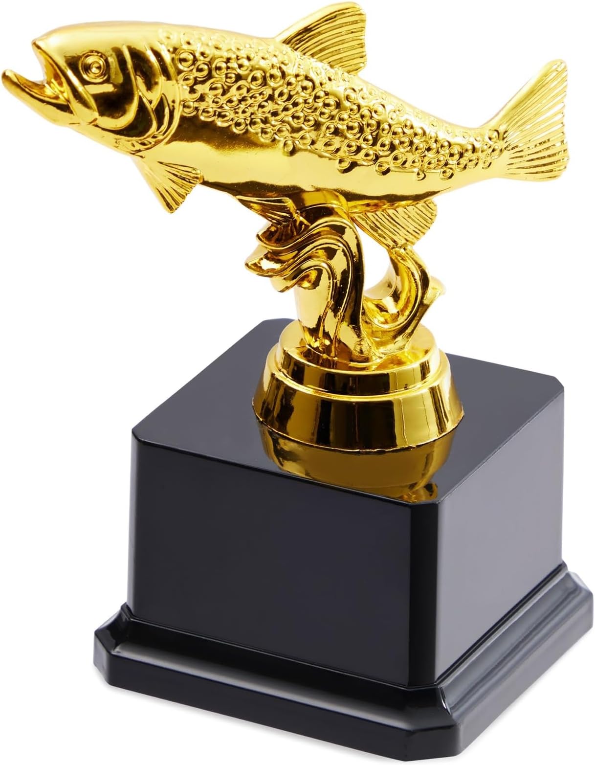 Juvale Fishing Trophy Award - Awards-Ready Base with Engraving Space - Fishing Tournament Prizes & Kids Gifts - Funny Trophy for Adults & Teens - 3 x 5 in, Gold-Plated Plastic, Black Base