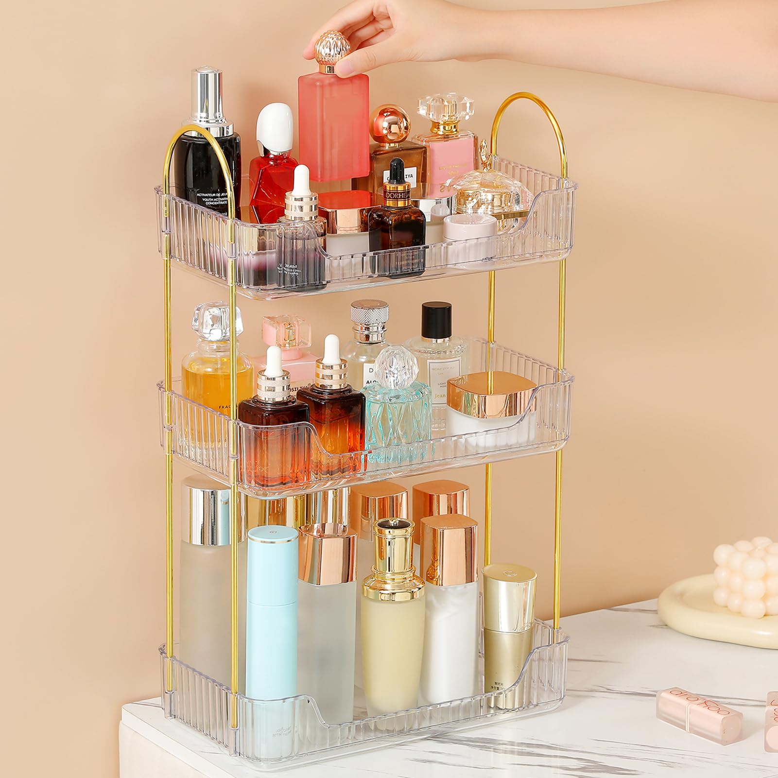 Photo 1 of Aveniee Bathroom Counter Organizer, 3 Tier Perfume Skin Care Countertop Storage Shelf, Vanity Makeup Tray for Cosmetic Skincare Lotion,Clear
