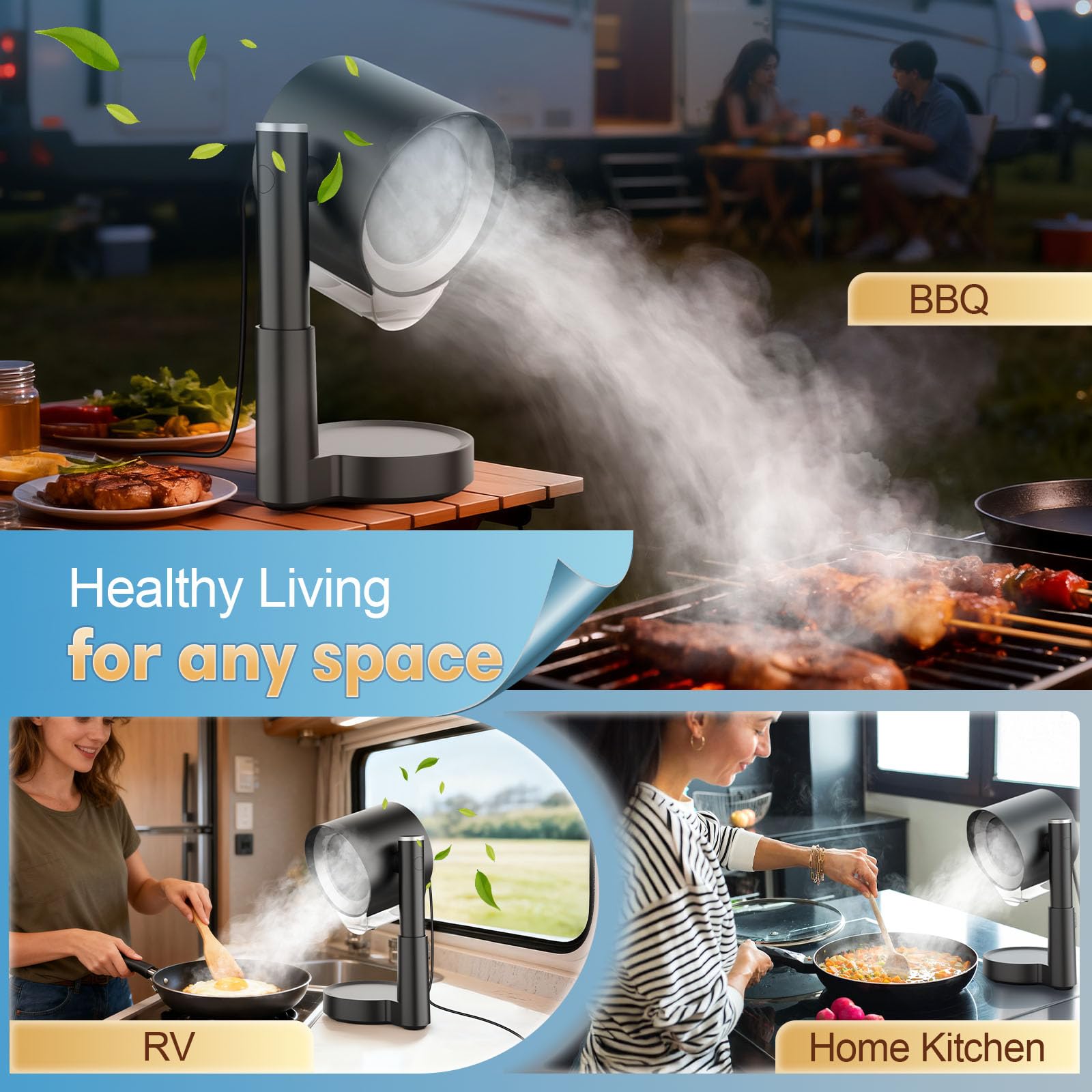 Portable Range Hood - Adjustable Height & Rotating Vent, 3-Speed Desktop Kitchen Exhaust Fan with Large Oil Cup & Low Noise, Detachable Filter Portable Exhaust Fan for BBQ, RV, Apartments, Dorm — view 6