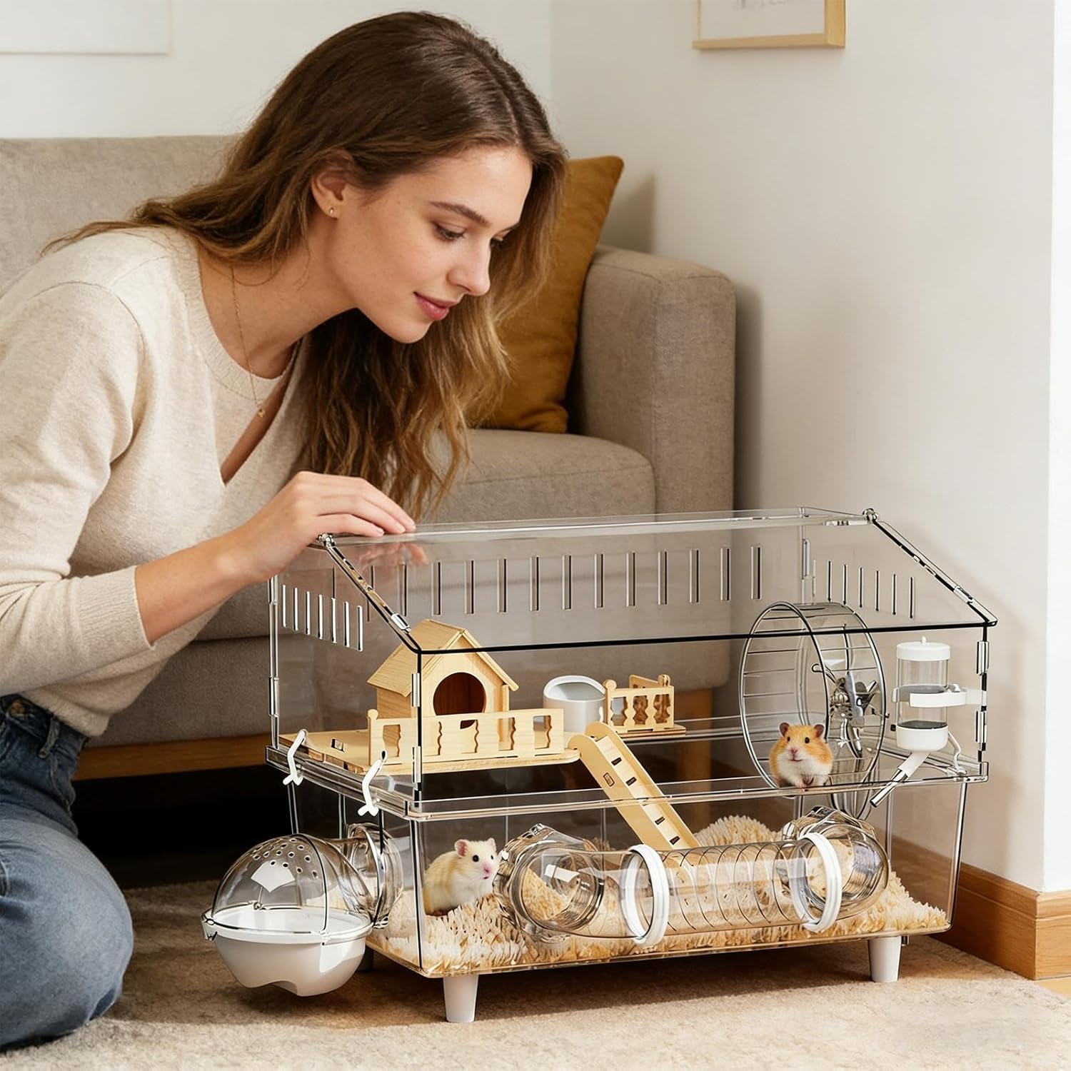 Hamster Cage - Detachable Small Animal House, Portable Pet Crate with Ventilated Design, Spacious Play Home for Hamsters, Travel Friendly Enclosure for Indoor Outdoor Use, Easy Clean Habitat