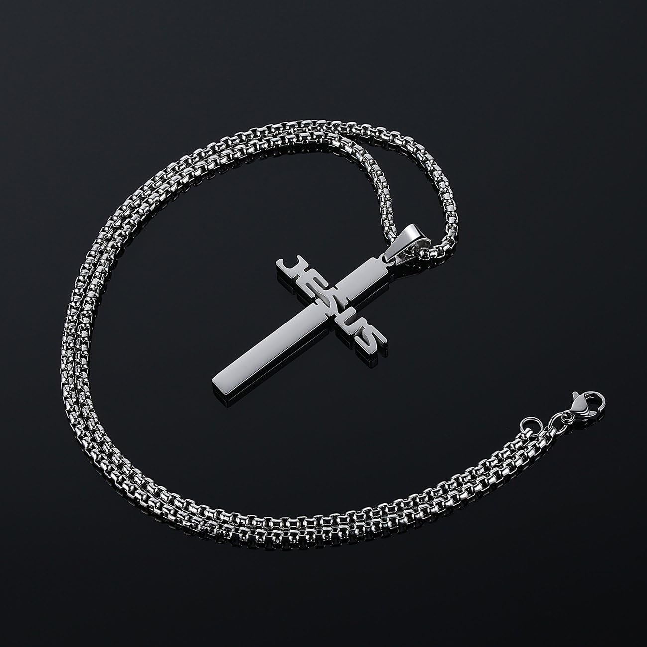 REVEMCN Stainless Steel Jesus Cross Pendant Necklace for Men Women 20-24 Inches Rolo Chain Christian Gifts for Men Faith - Image 4