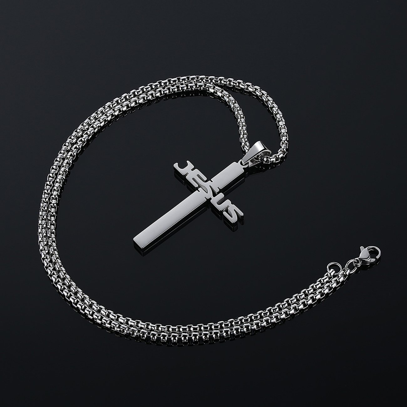 Collar con colgante de cruz de Jesús de acero inoxidable para hombres y mujeres, cadena Rolo de 20 a 24 pulgadas, regalos cristianos para hombres y mujeres, Metal 4