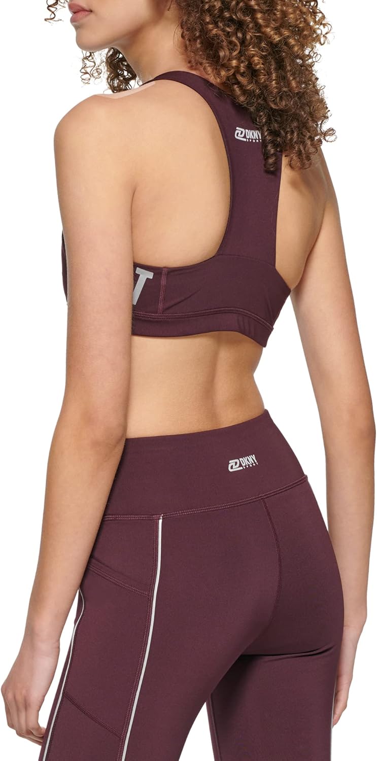 DKNY Women's Removable Cups Low Impact Reflective Logo Bra
