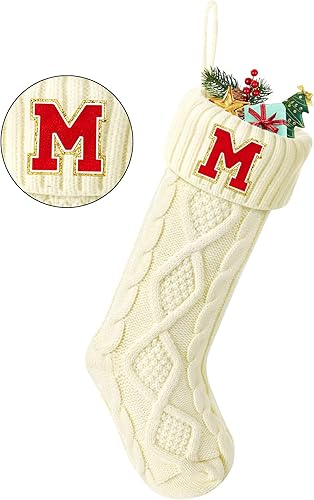 Medias de Navidad con iniciales  18 pulgadas con monograma bordado grande, medias de punto de Navidad personalizadas con letras, medias familiares