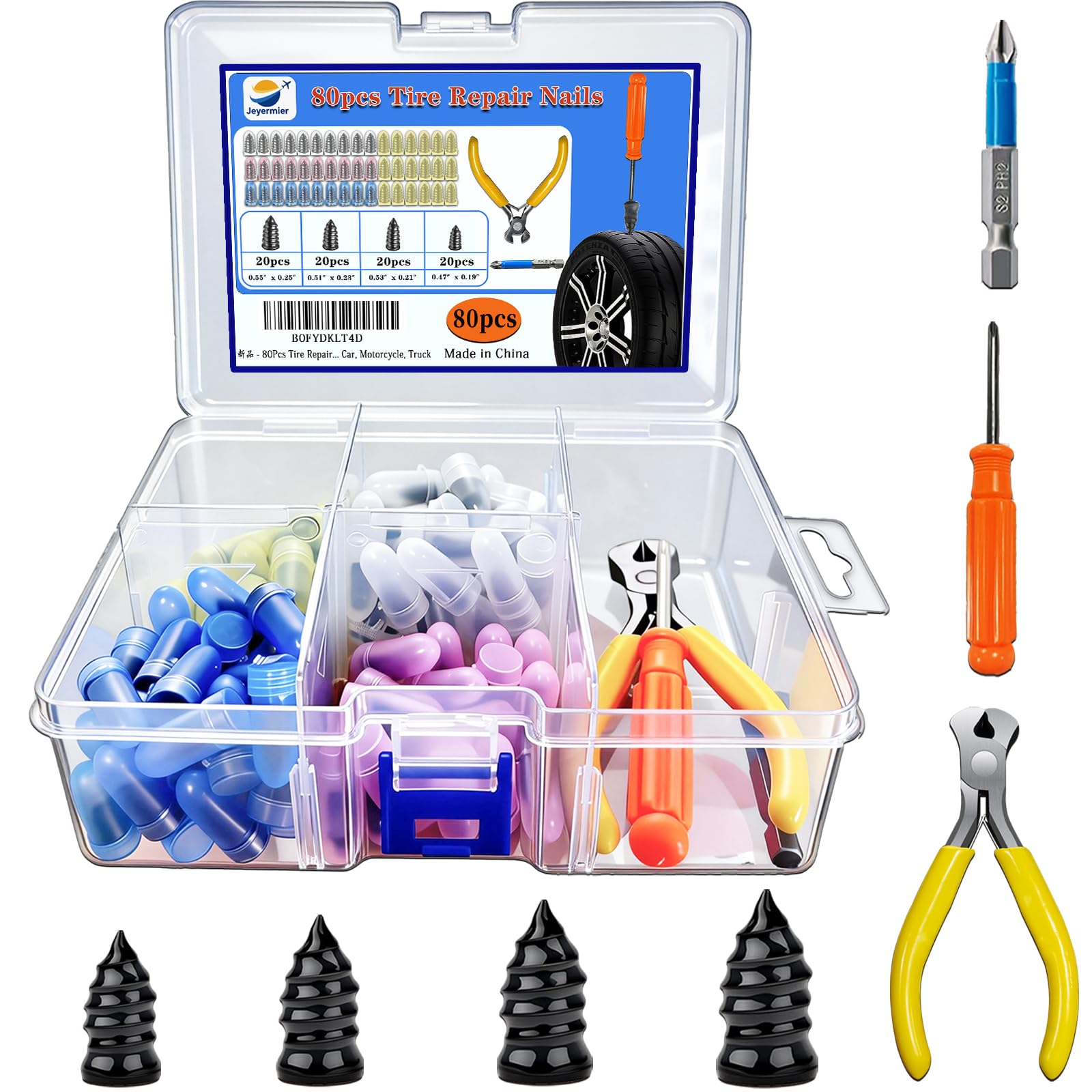 Jeyermier 80Pcs Tire Repair Kit