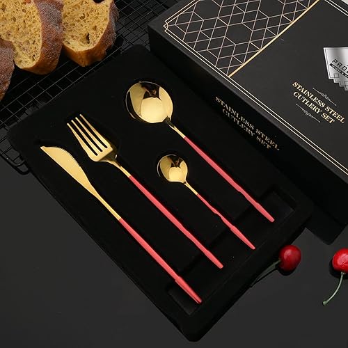 Miniatura 106 de JASHII Juego de cubiertos de 24 piezas con caja de regalo, juego de cubiertos de acero inoxidable para 6, regalo de inauguración de la casa, mango