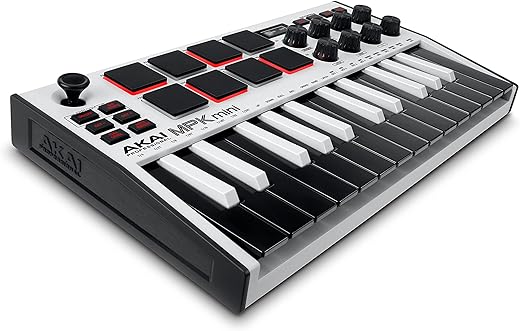 Akai Professional MPK Mini MK3 White – 25-Key USB MIDI Controller Keyboard with 8 Drum Pads, 8 Knobs and Music Production Software Included, White