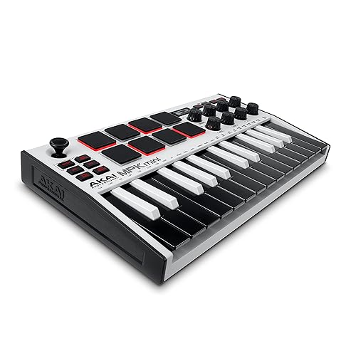 Akai Professional MPK Mini MK3 - 25 Key USB MIDI Keyboard Controller With 8 Backlit Drum Pads, 8 Knobs, Music Production Software and Native Instruments Sound Package (NKS Integration), White - White - MPK Mini Only