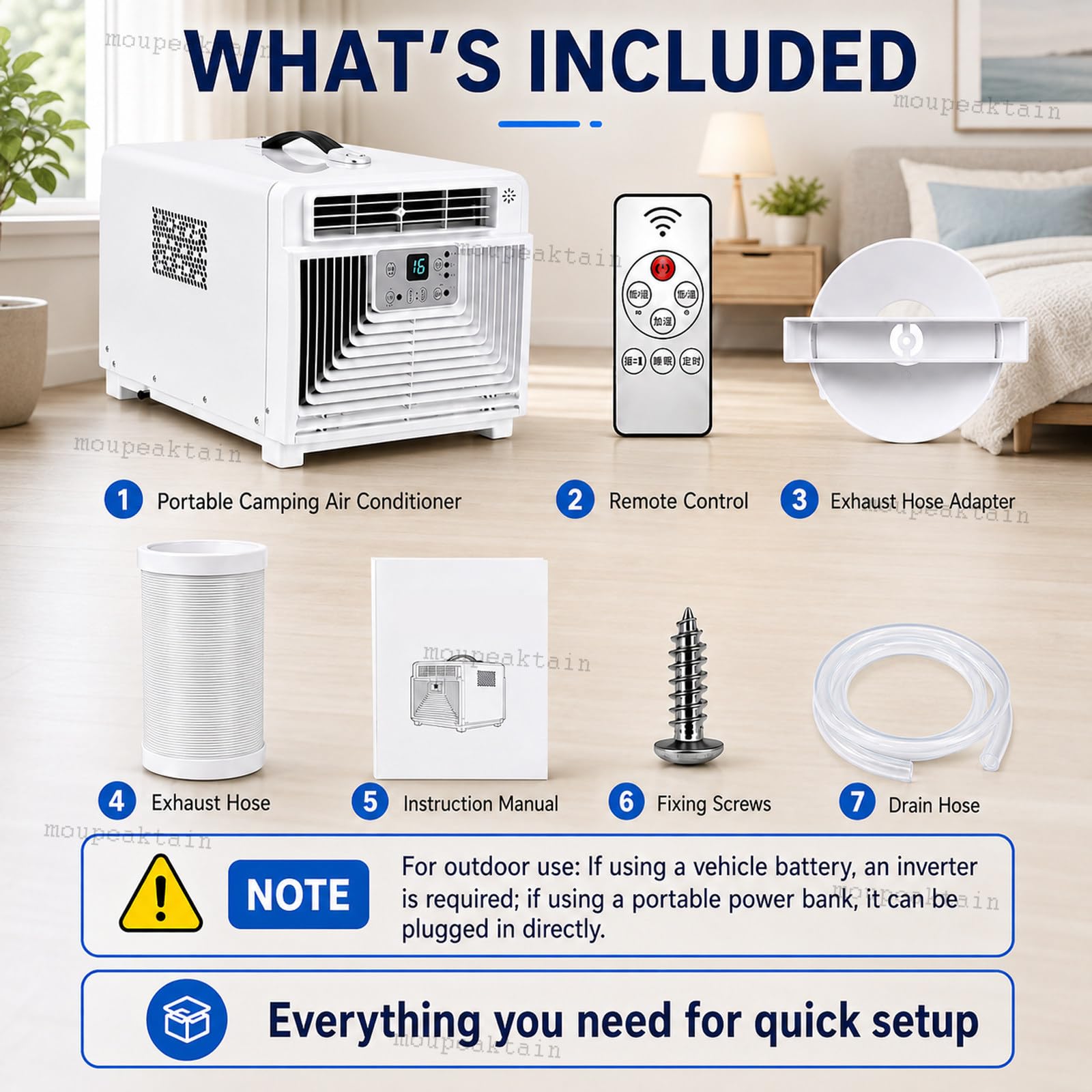 Aire Acondicionado 220V 3400 BTU, Climatizador Portátil 3 En 1 con Frío, Deshumidificador Y Ventilador Mando a Distancia, Temporizador 12h, para Autocaravana, Camión Y Habitación Pequeña
