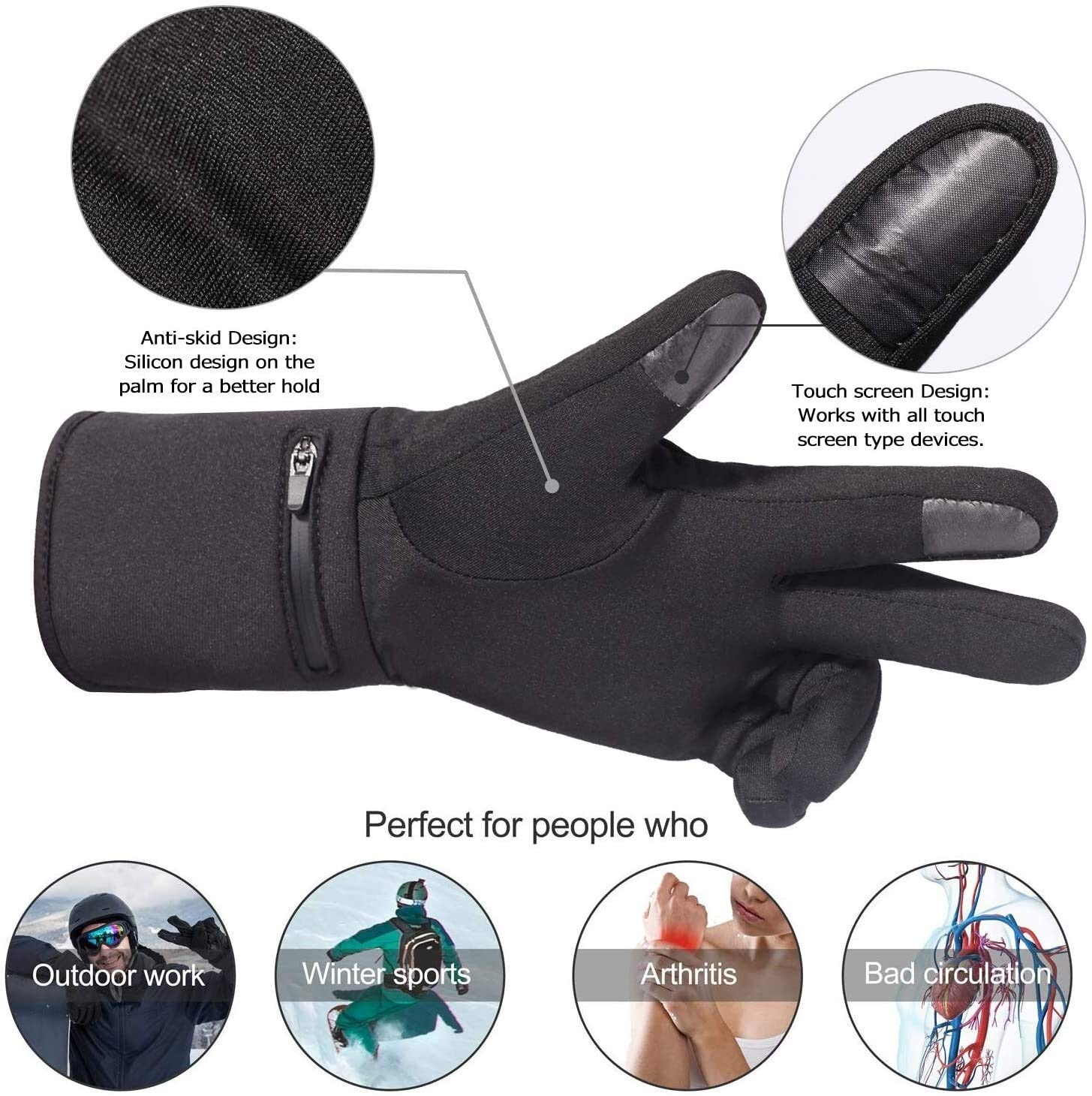 Cold Weather Battery Operated Gloves For Raynaud's Heated