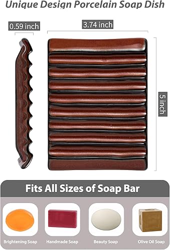 Miniatura 3 de Soporte para jabón en barra, jabonera de cerámica, bandeja japonesa para encimera y ahorrador para ducha, jabón elevador para mantener seco, con