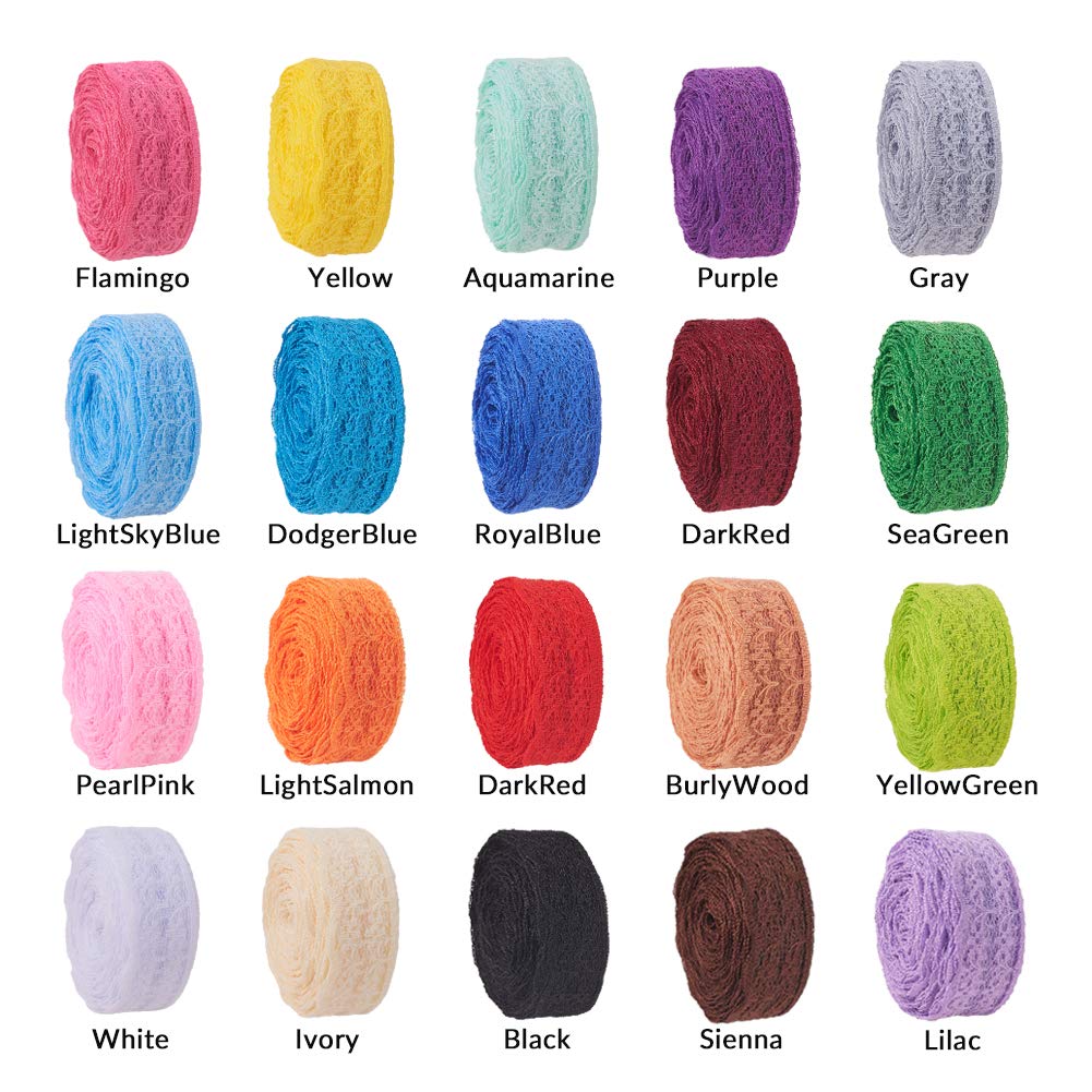 BENECREAT 20 Rolls 200 Yards Mixed Color 7/8" Wide Floral Pattern Fabric Lace Ribbon by The Roll for Wedding Decorating, Sewing, Hair Bow Making, Gift Wrapping