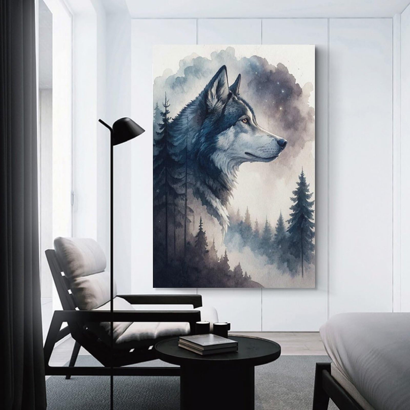 Junmoney Canvas Art Print Wolf in A Misty Forest, 20x30inch(50x75cm), for Calm Bedrooms, Home Corners Or Flats, A Warm Accent for Relaxed Interiors