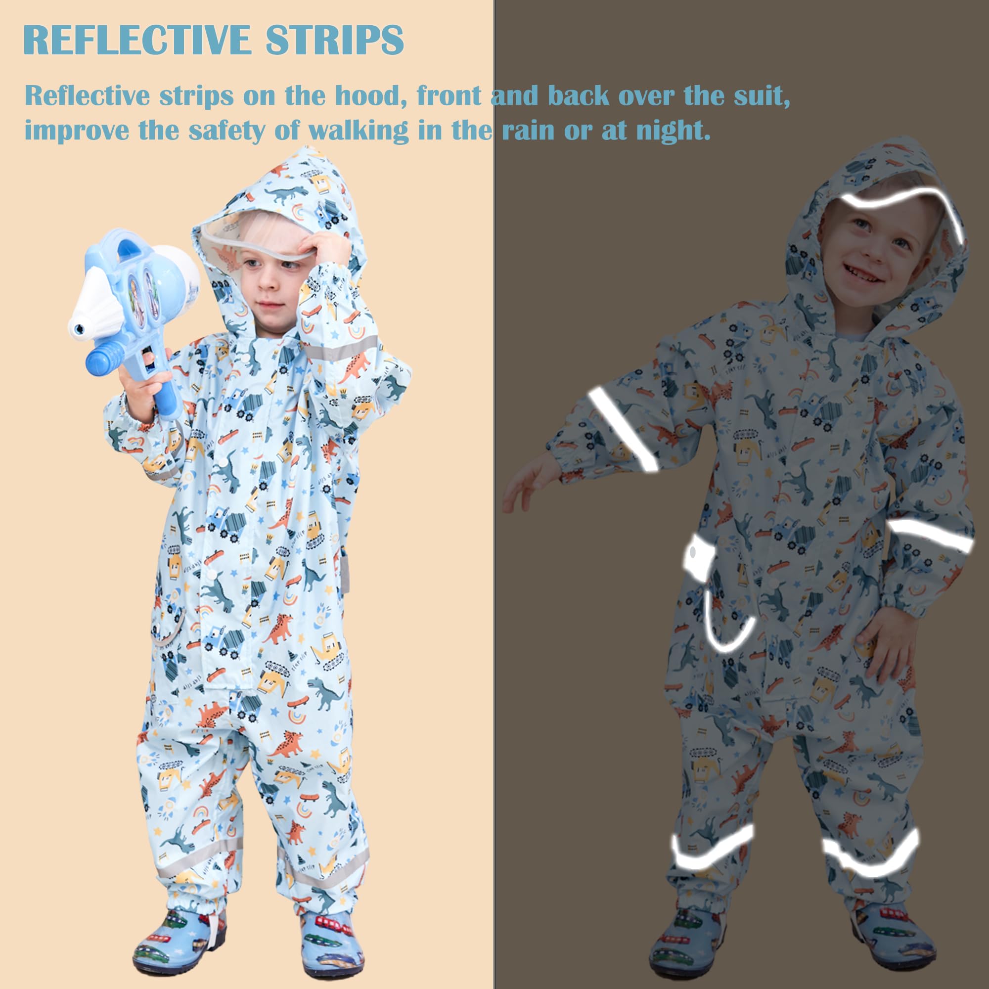 Fewlby Enfant Imperméable à Capuche Combinaison de Pluie Garçon Fille Manteau de Pluie Veste Poncho Léger Animal Imprimé Rayure Réfléchissante Outdoor Imperméables S 1-3 Ans