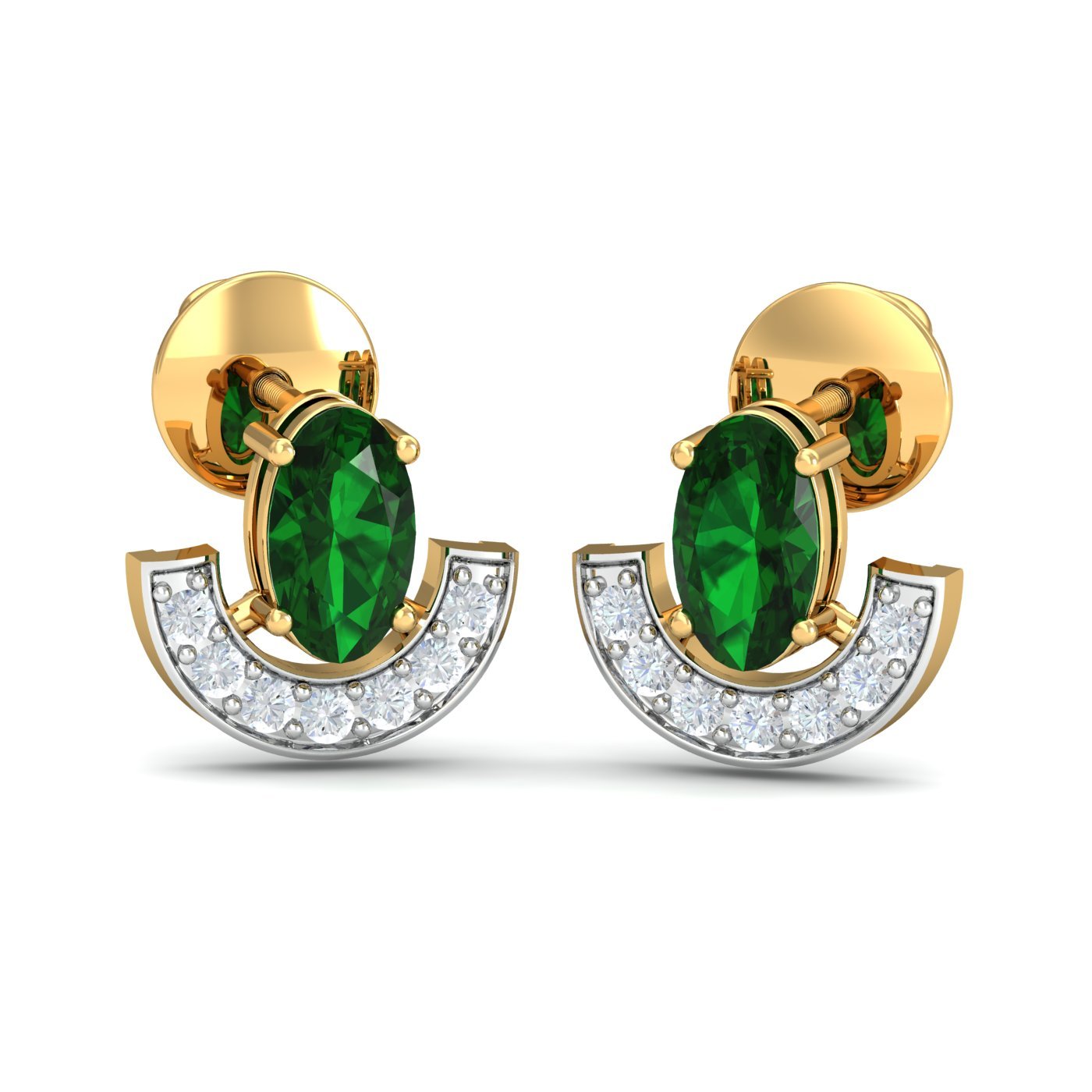 kuberbox 18KT Yellow Gold Diamond Sparkling Emerald Stud Earrings for Women-picture-34