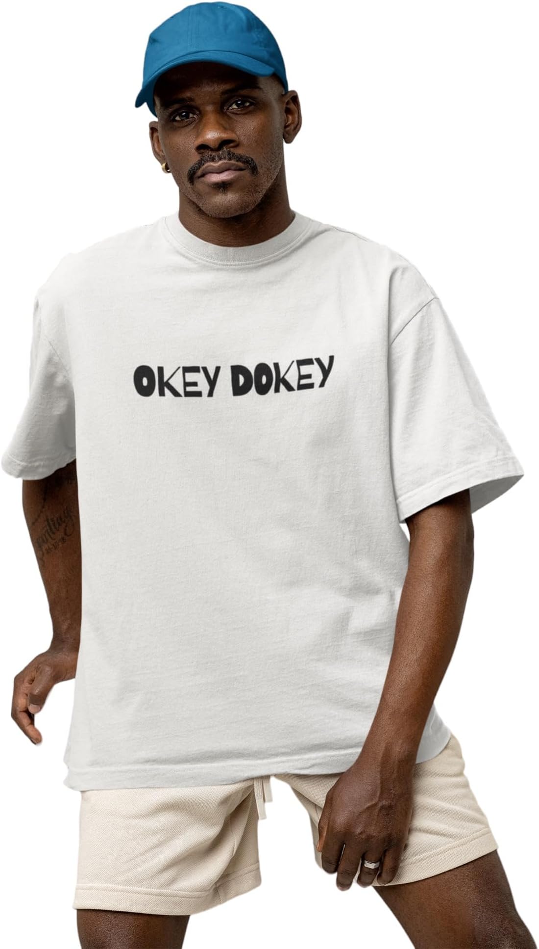 THE NEORAGE Men's Oversized Okey Dokey Printed Cotton Half Sleeve Drop Shoulder T-Shirt